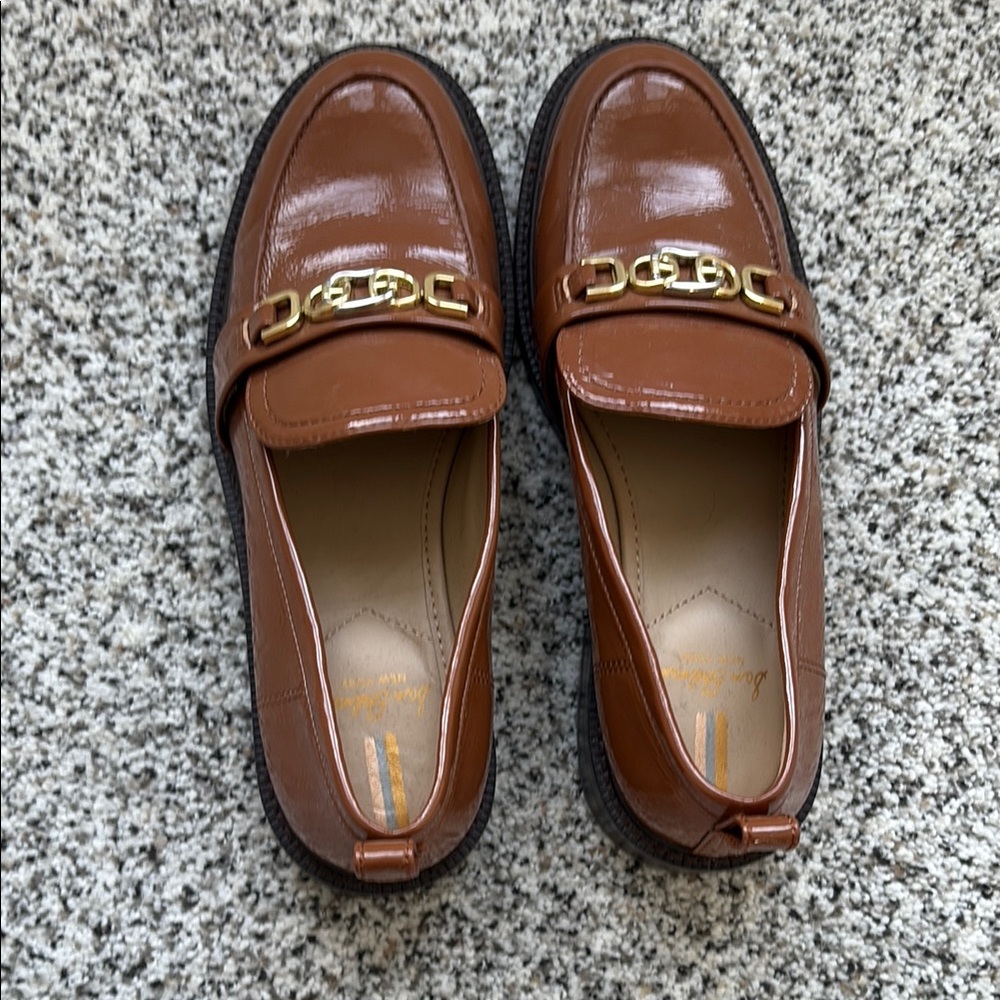 Brown and Gold Slip-On Loafers with Chain Detail